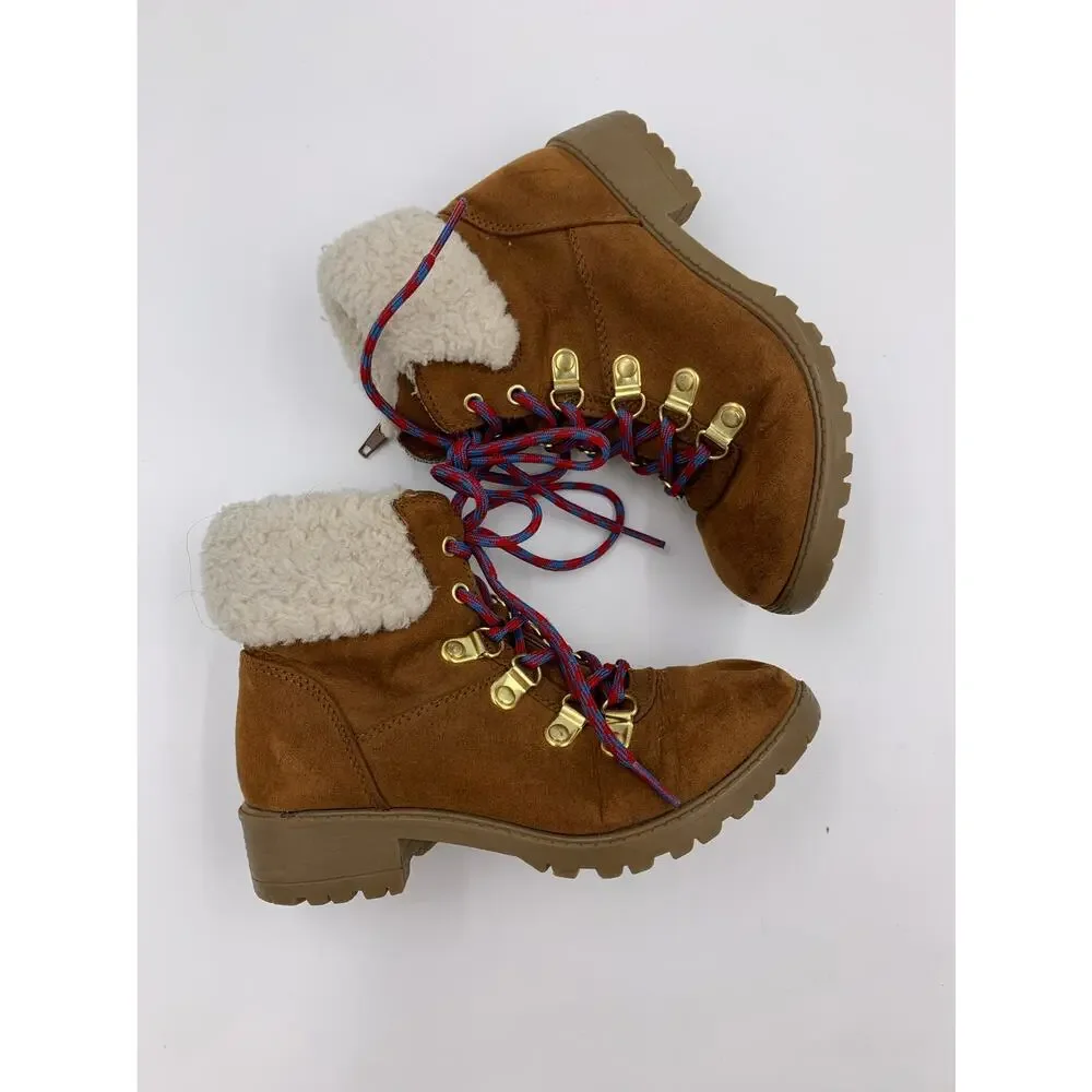 Steve Madden Shearling Cuff Faux Fur Vegan Suede High Top Boots Girls Youth 1